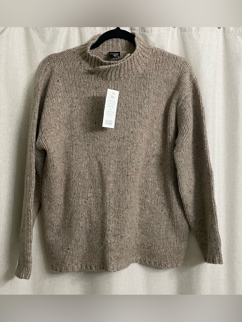 NWT Eileen Fisher Cozy Tweed 100% Merino Wool Sweater Wheat M